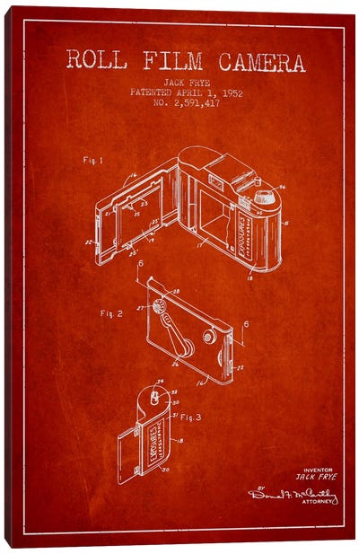 Camera Red Patent Blueprint Canvas Art Print - Electronics & Communication Blueprints