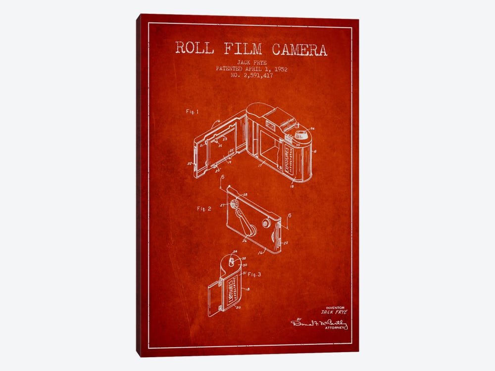 Camera Red Patent Blueprint by Aged Pixel 1-piece Canvas Art