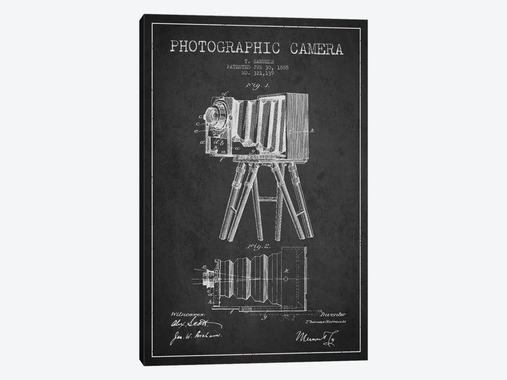 Camera Charcoal Patent Blueprint by Aged Pixel 1-piece Canvas Artwork