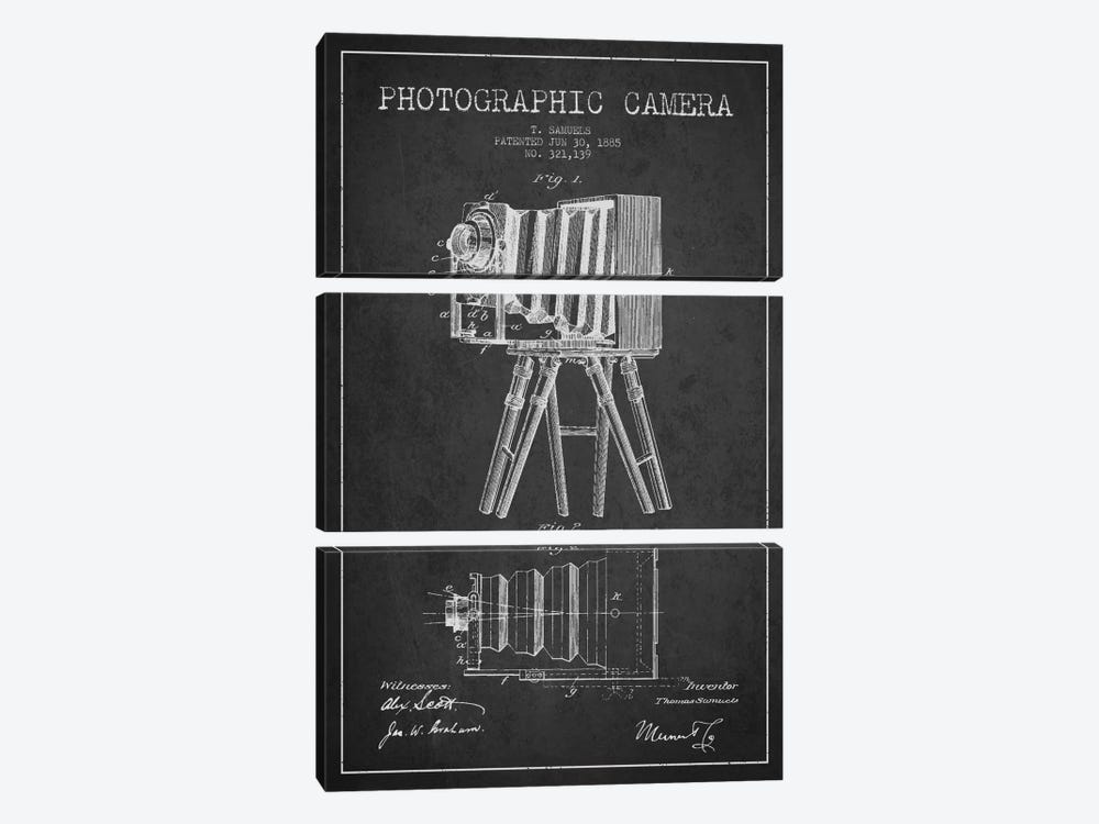 Camera Charcoal Patent Blueprint by Aged Pixel 3-piece Canvas Art