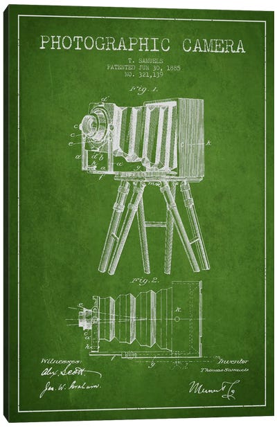 Camera Green Patent Blueprint Canvas Art Print - Photography as a Hobby