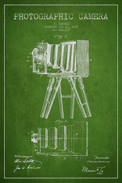 Photography As A Hobby: Camera Green Patent Blueprint by Aged Pixel