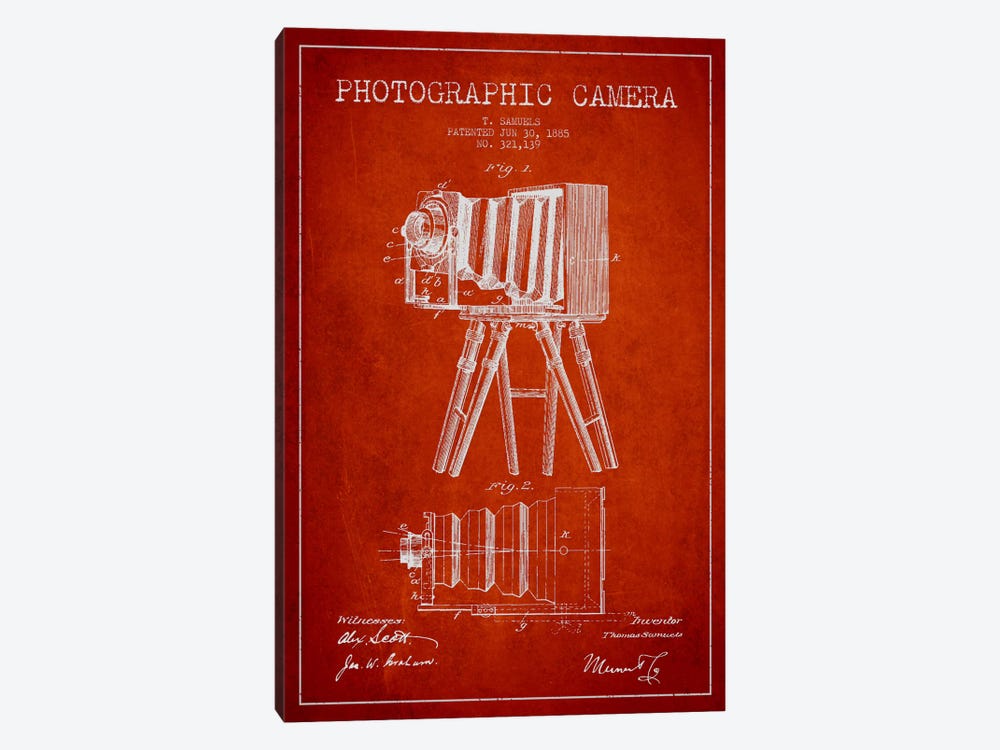 Camera Red Patent Blueprint by Aged Pixel 1-piece Art Print