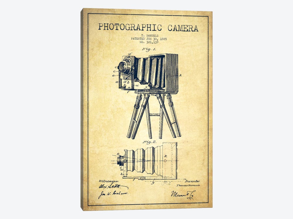 Camera Vintage Patent Blueprint by Aged Pixel 1-piece Canvas Art Print