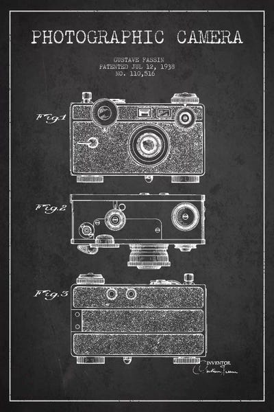 Camera Charcoal Patent Blueprint by Aged Pixel canvas print