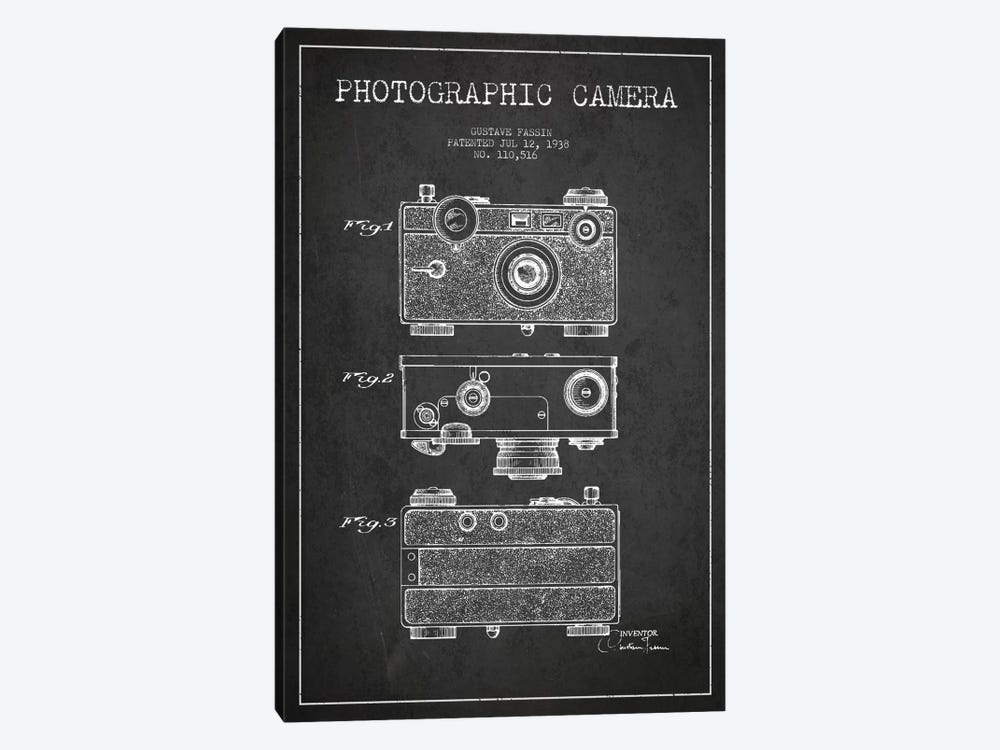 Camera Charcoal Patent Blueprint by Aged Pixel 1-piece Canvas Wall Art