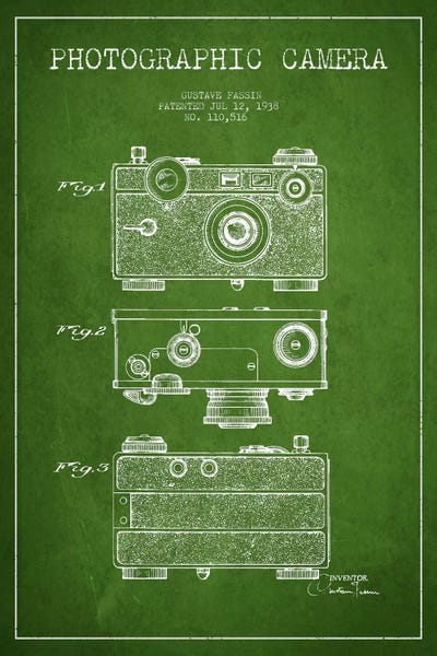 Camera Green Patent Blueprint by Aged Pixel framed canvas print