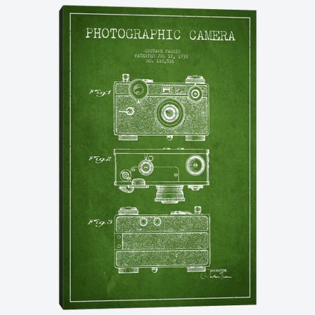 Camera Green Patent Blueprint Canvas Print #ADP432} by Aged Pixel Canvas Wall Art