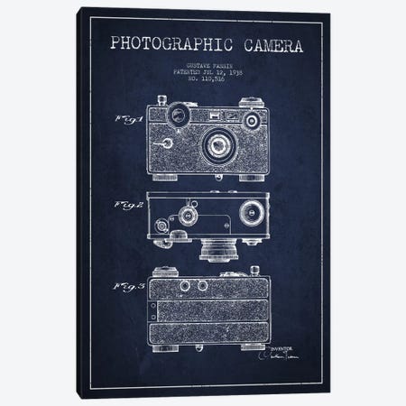 Camera Navy Blue Patent Blueprint Canvas Print #ADP433} by Aged Pixel Canvas Art