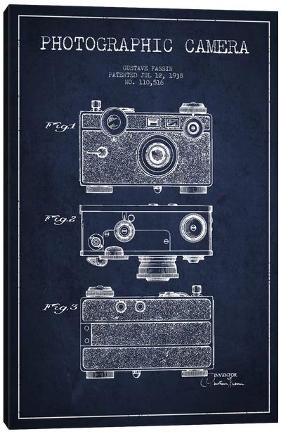 Camera Navy Blue Patent Blueprint Canvas Art Print - Aged Pixel: Electronics & Communication