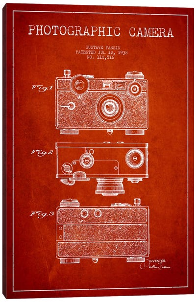 Camera Red Patent Blueprint Canvas Art Print - Photography as a Hobby