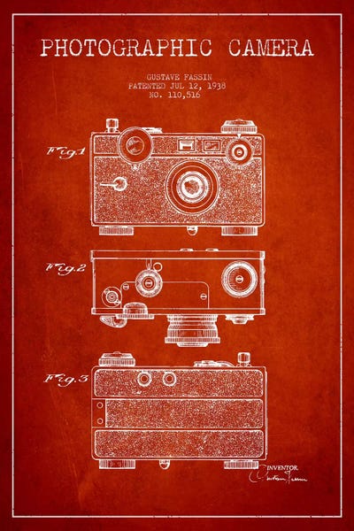 Photography As A Hobby: Camera Red Patent Blueprint by Aged Pixel