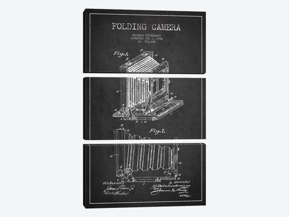 Camera Charcoal Patent Blueprint by Aged Pixel 3-piece Canvas Print
