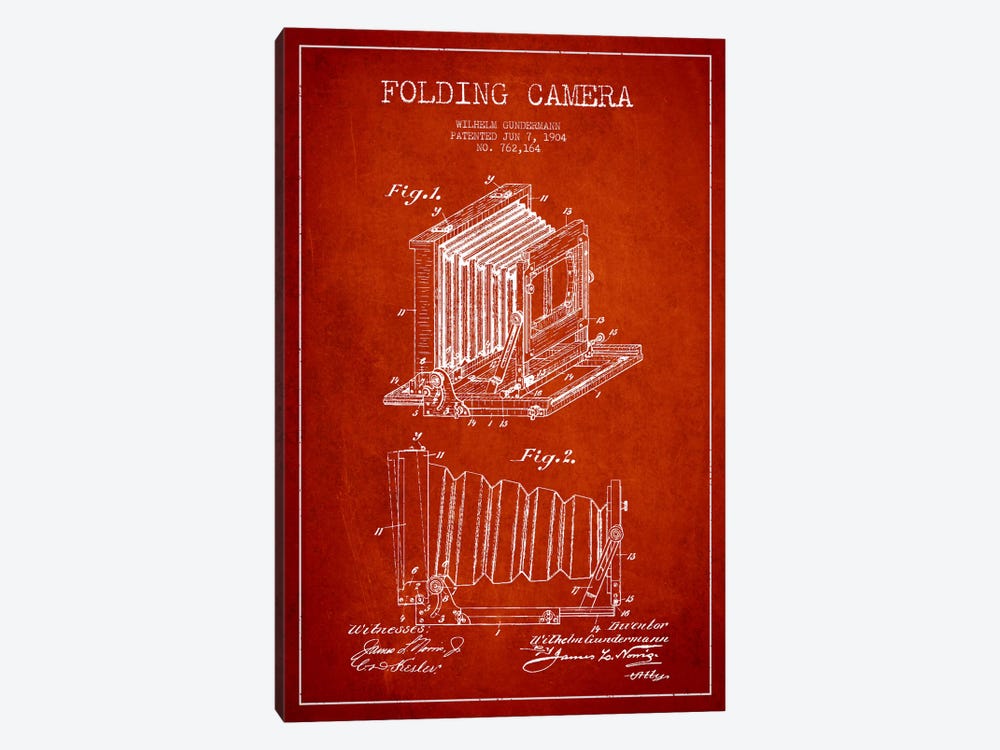Camera Red Patent Blueprint by Aged Pixel 1-piece Canvas Artwork