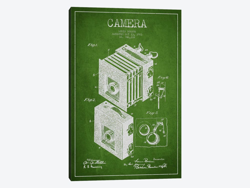 Camera Green Patent Blueprint by Aged Pixel 1-piece Canvas Wall Art