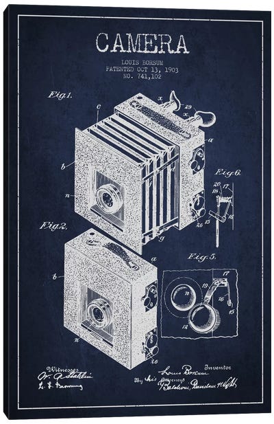 Camera Navy Blue Patent Blueprint Canvas Art Print - Photography as a Hobby