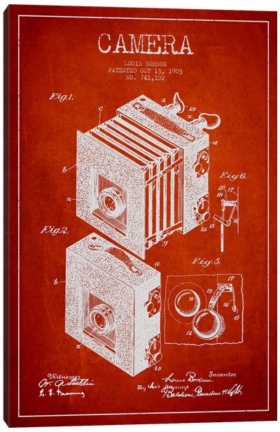 Camera Red Patent Blueprint Canvas Art Print - Electronics & Communication Blueprints