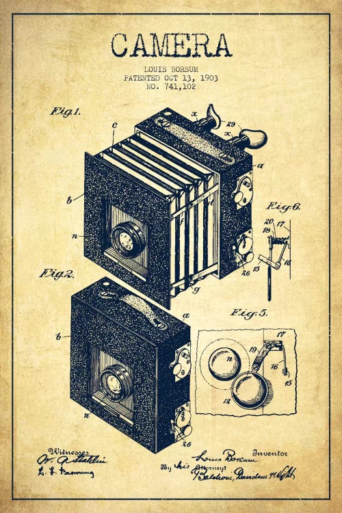 Camera Vintage Patent Blueprint by Aged Pixel wall art