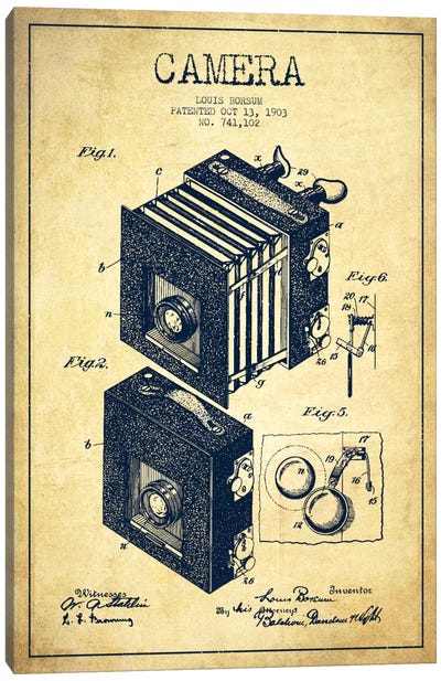 Camera Vintage Patent Blueprint Canvas Art Print - Aged Pixel: Electronics & Communication