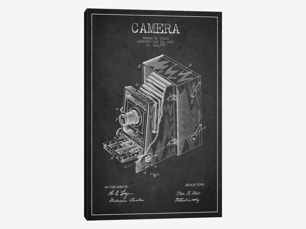 Camera Charcoal Patent Blueprint by Aged Pixel 1-piece Canvas Art