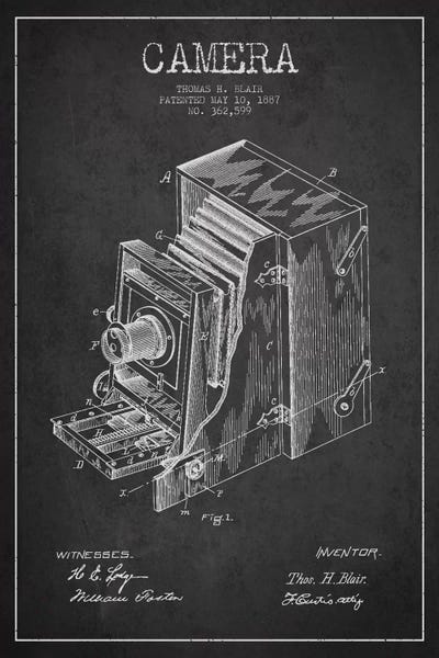 Photography As A Hobby: Camera Charcoal Patent Blueprint by Aged Pixel