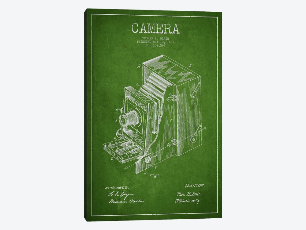 Camera Green Patent Blueprint by Aged Pixel 1-piece Canvas Print