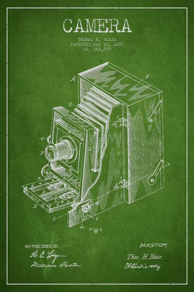 Photography As A Hobby: Camera Green Patent Blueprint by Aged Pixel