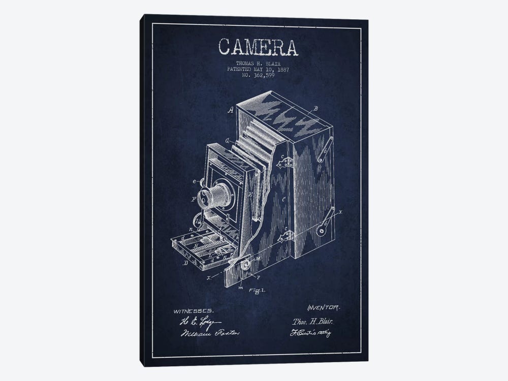 Camera Navy Blue Patent Blueprint by Aged Pixel 1-piece Canvas Wall Art