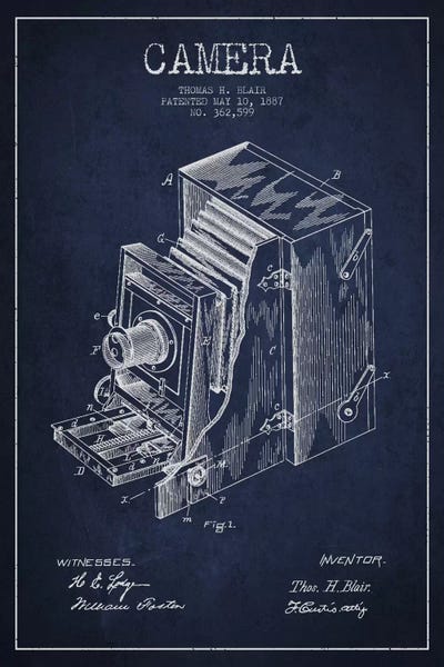 Camera Navy Blue Patent Blueprint