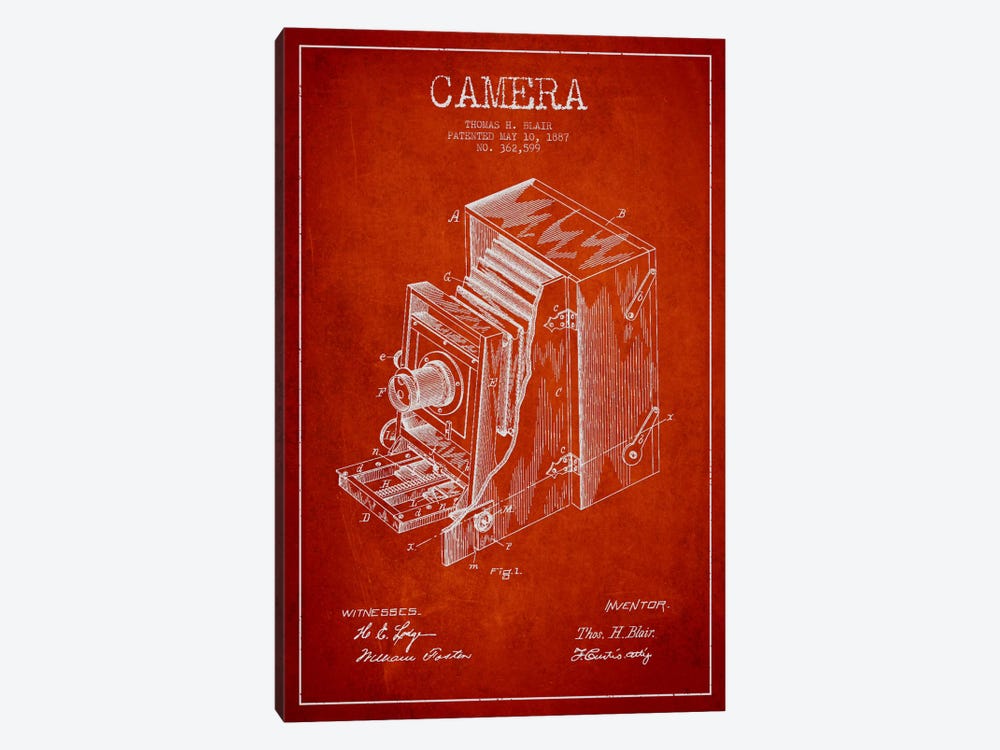 Camera Red Patent Blueprint by Aged Pixel 1-piece Canvas Print