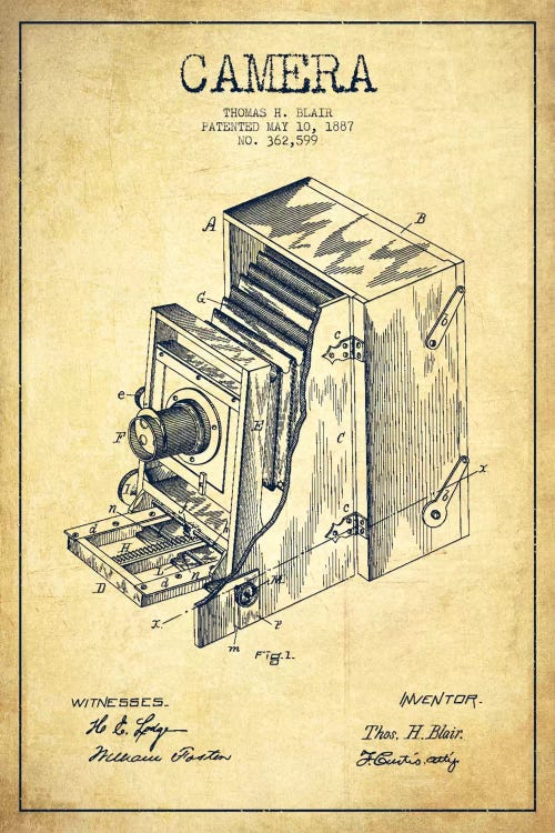 Camera Vintage Patent Blueprint by Aged Pixel wall art