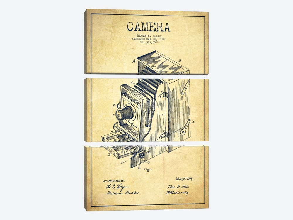 Camera Vintage Patent Blueprint by Aged Pixel 3-piece Canvas Print