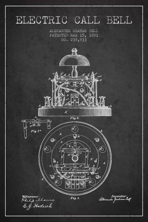 Electric Bell Charcoal Patent Blueprint