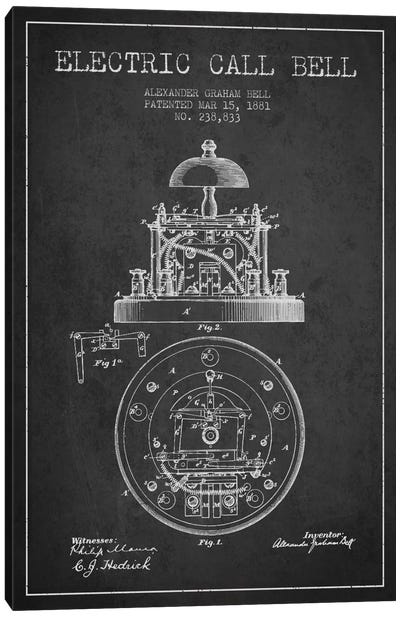 Electric Bell Charcoal Patent Blueprint Canvas Art Print - Aged Pixel: Electronics & Communication
