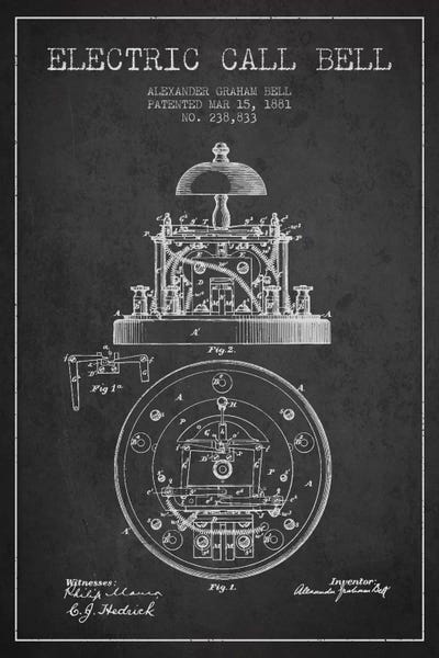 Electronics & Communication Blueprints: Electric Bell Charcoal Patent Blueprint by Aged Pixel