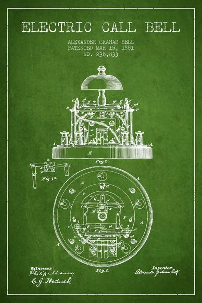 Electric Bell Green Patent Blueprint