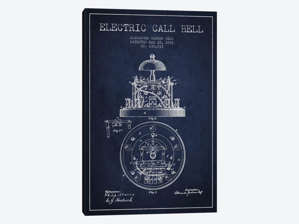 Electric Bell Navy Blue Patent Blueprint by Aged Pixel 1-piece Canvas Artwork
