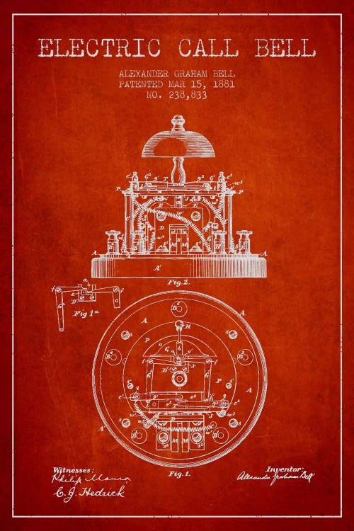 Electric Bell Red Patent Blueprint