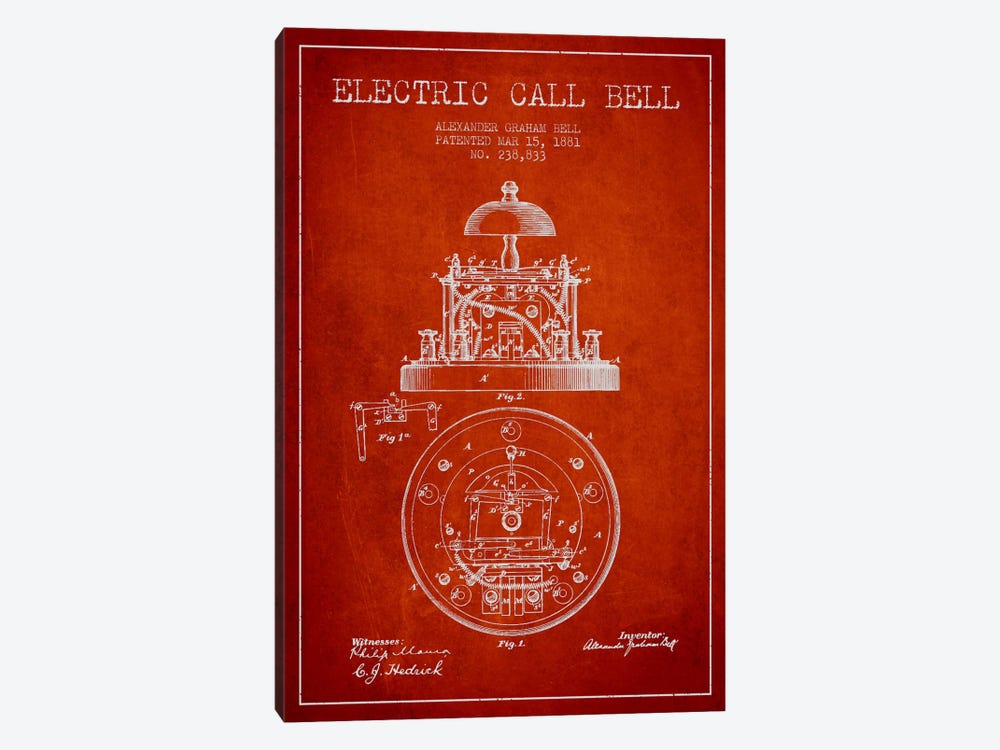 Electric Bell Red Patent Blueprint by Aged Pixel 1-piece Art Print