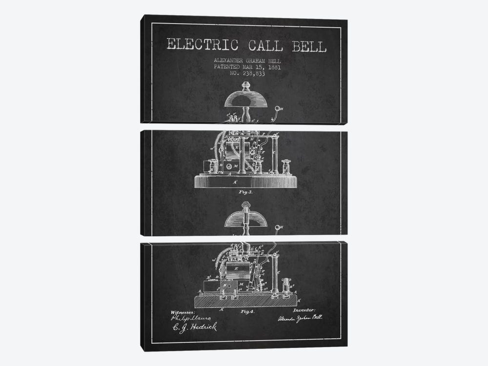 Electric Alex Bell Charcoal Patent Blueprint by Aged Pixel 3-piece Art Print
