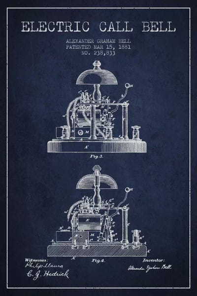 Electric Alex Bell Navy Blue Patent Blueprint by Aged Pixel framed canvas print