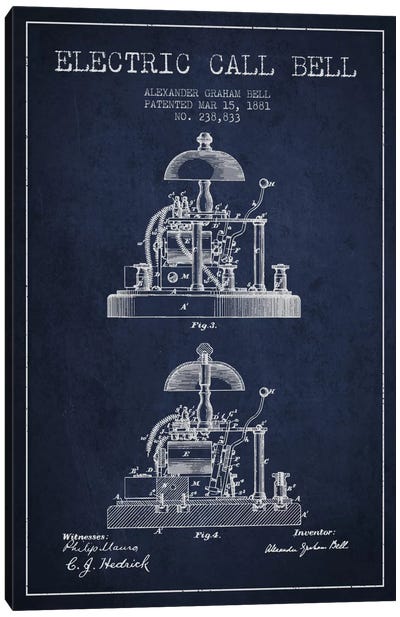 Electric Alex Bell Navy Blue Patent Blueprint Canvas Art Print - Aged Pixel: Electronics & Communication