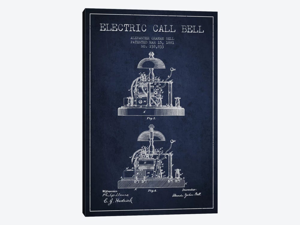 Electric Alex Bell Navy Blue Patent Blueprint by Aged Pixel 1-piece Art Print