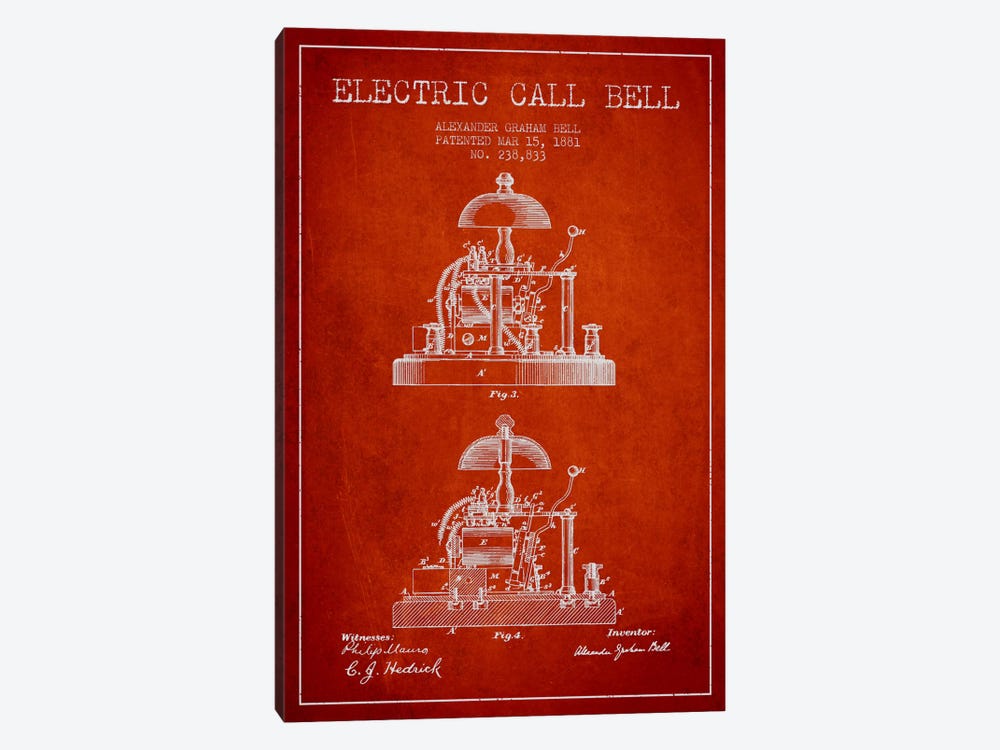 Electric Alex Bell Red Patent Blueprint by Aged Pixel 1-piece Canvas Art
