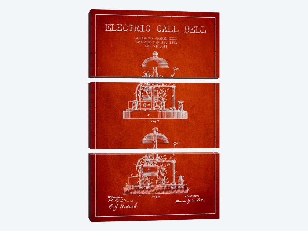 Electric Alex Bell Red Patent Blueprint by Aged Pixel 3-piece Canvas Art