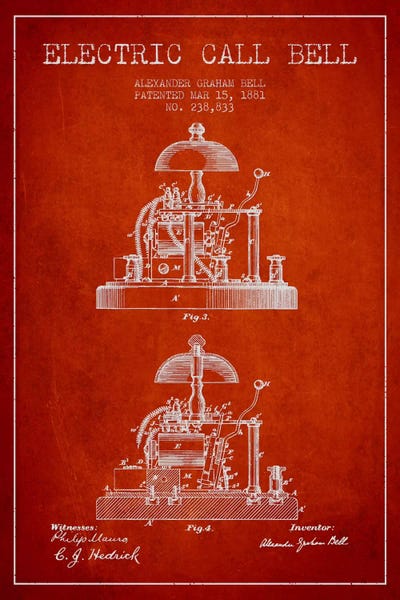 Electronics & Communication Blueprints: Electric Alex Bell Red Patent Blueprint by Aged Pixel