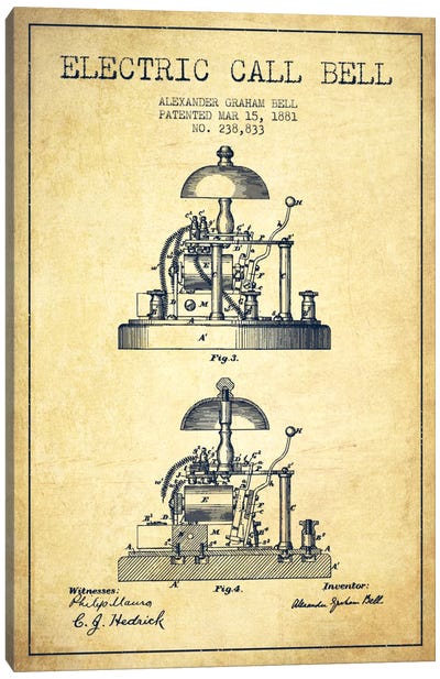Electric Alex Bell Vintage Patent Blueprint Canvas Art Print - Electronics & Communication Blueprints