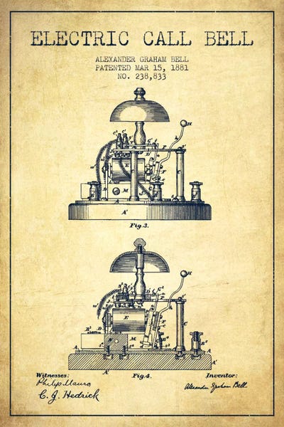 Electronics & Communication Blueprints: Electric Alex Bell Vintage Patent Blueprint by Aged Pixel