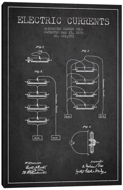 Electric Currents Charcoal Patent Blueprint Canvas Art Print - Aged Pixel: Electronics & Communication