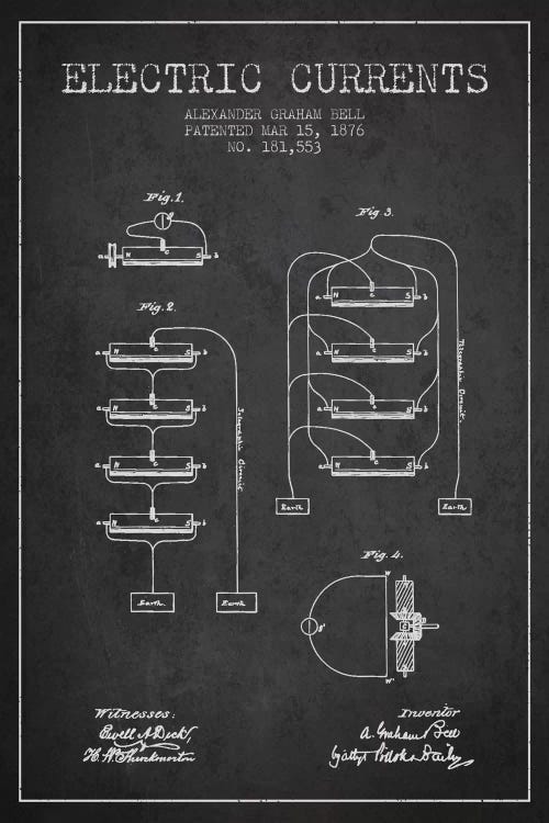 Electric Currents Charcoal Patent Blueprint by Aged Pixel wall art